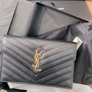 YVES Saint Laurent Cassandre Matelasse’ Leather Envelope Chain Wallet Handbag